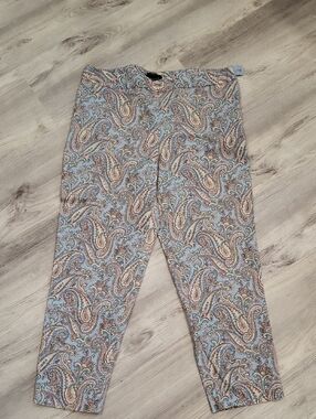 Talbots Paisley Cropped Pants in Light Blue, Tan and Cream